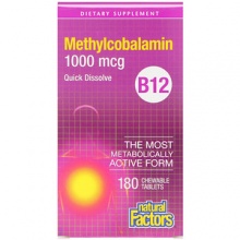 Витамины Natural Factors Витамин B12 Methylcobalamin 1000 mcg 180 жевательных таблеток
