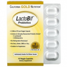 Специальный препарат California Gold Nutrition LactoBif probiotics 5 млрд КОЕ 10 капсул