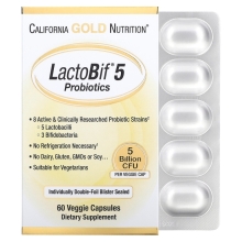 Витамины California Gold Nutrition LactoBif Pet Probiotics 5 Billion CFU 60 капсул